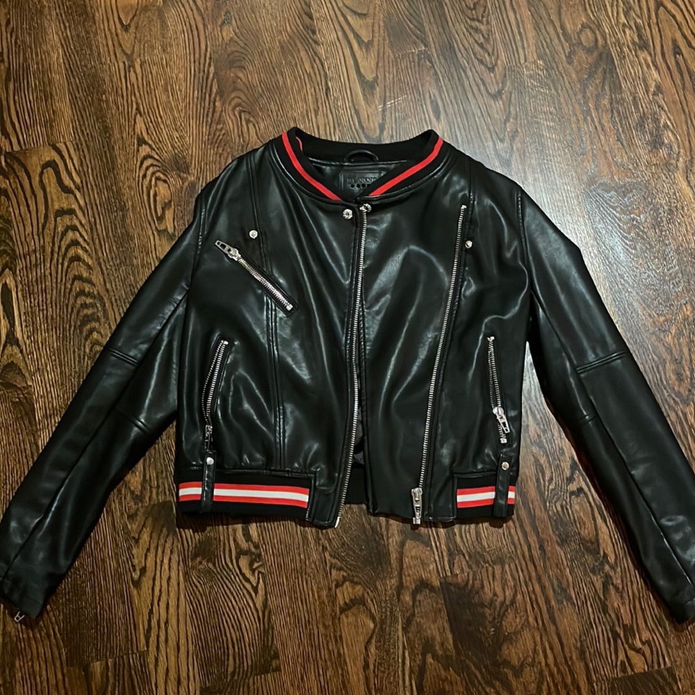 Blank NYC Faux Leather Jacket with Red Detail